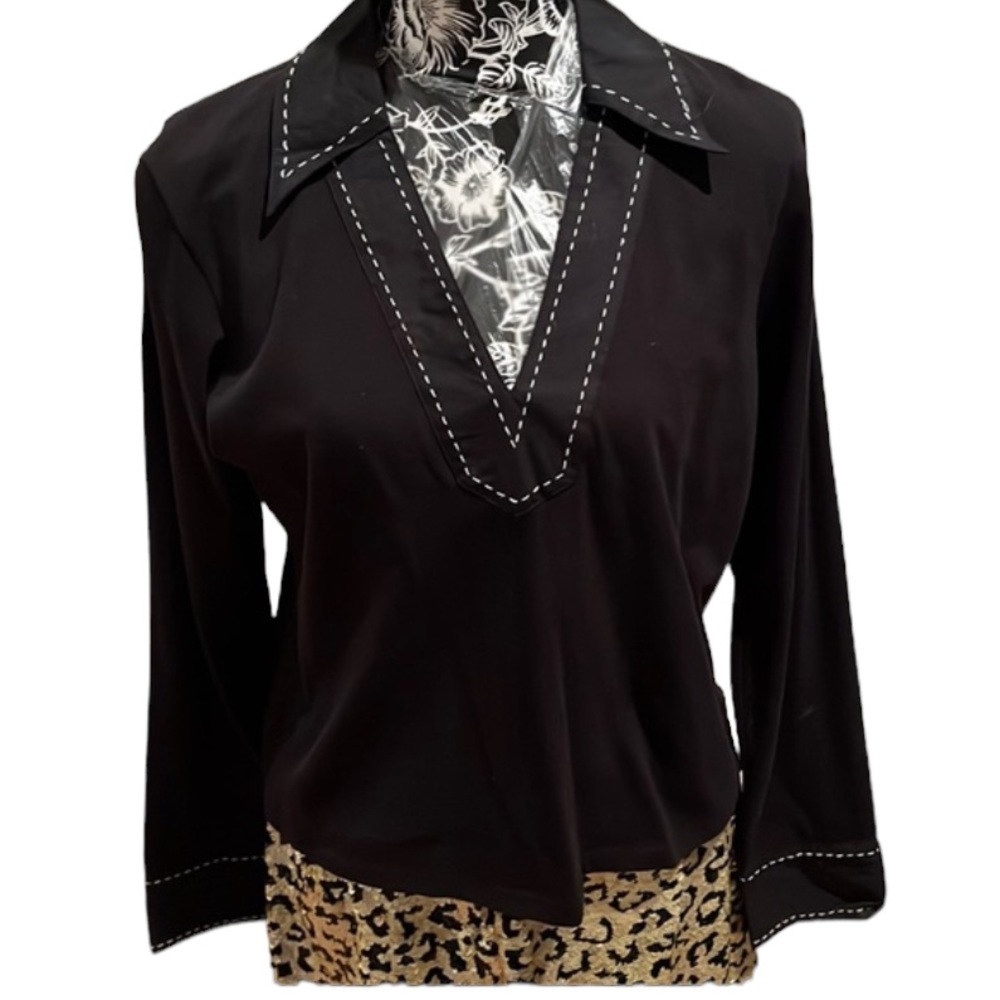 INC International Concepts size XL black v-neck long sleeve with cuffs like new
